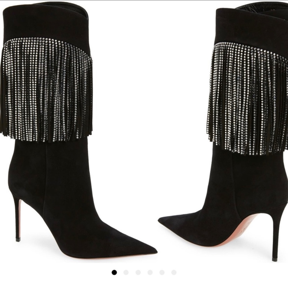*New* Amina Muaddi Lily crystal-fringe mid-calf boots